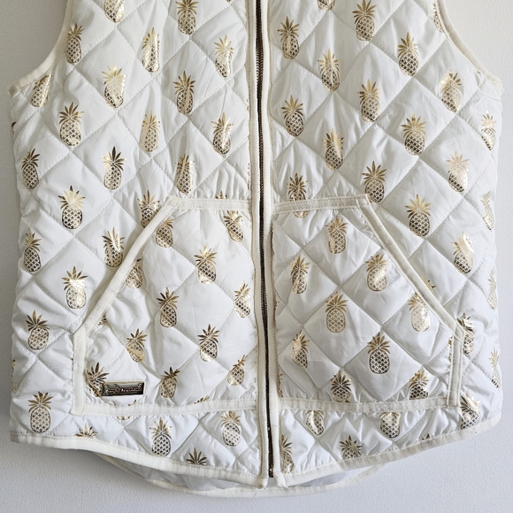 Simply Southern White & Gold Pineapple Quilted Sleeveless Puffer Vest Size Small - Picture 8 of 16